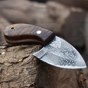 Viking Knife Fixe Blade Wood Handle Pocket Knife Camping Knife Groomsmen Gift Leather Cover, Anniversary gift Birthday gift knife for men