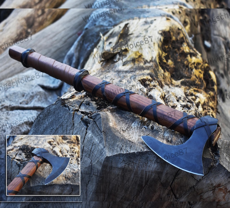 RAGNAR VIKING AXE Forged Camping Axe with Rose Wood Shaft, Viking Bearded Nordic, Custom gift for her, handmade gift for bestman, Larp Axe Ragnar Axe