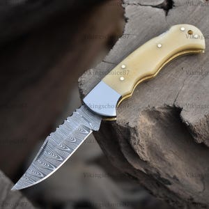 Handmade Damascus steel pocket folding knife, Fold blade, Camping pocket knife, anniversary gift for husband, birthday gift for boyfriend