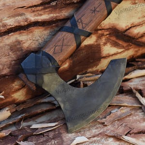 Viking King Ragnar Axe, Beautiful Black Axe ,Camping Axe, Hand forged Axe, Ragnar axe With Leather Cover,valentine's day Gift,Birthday gift. image 7