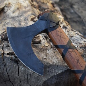 Viking King Ragnar Axe, Beautiful Black Axe ,Camping Axe, Hand forged Axe, Ragnar axe With Leather Cover,valentine's day Gift,Birthday gift. image 2