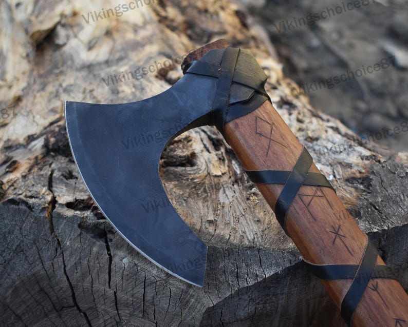 Viking King Ragnar Axe, Beautiful Black Axe ,Camping Axe, Hand forged Axe, Ragnar axe With Leather Cover,valentine's day Gift,Birthday gift. image 2