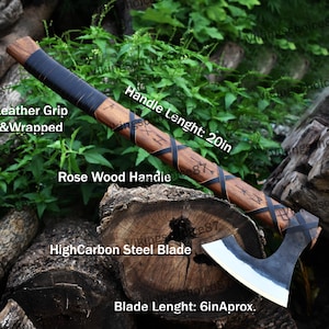 RAGNAR VIKING AXE Forged Camping Axe with Rose Wood Shaft, Viking Bearded Nordic, Custom gift for her, handmade gift for bestman, Larp Axe