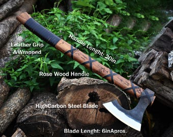 RAGNAR VIKING AXE Forged Camping Axe with Rose Wood Shaft, Viking Bearded Nordic, Custom gift for her, handmade gift for bestman, Larp Axe