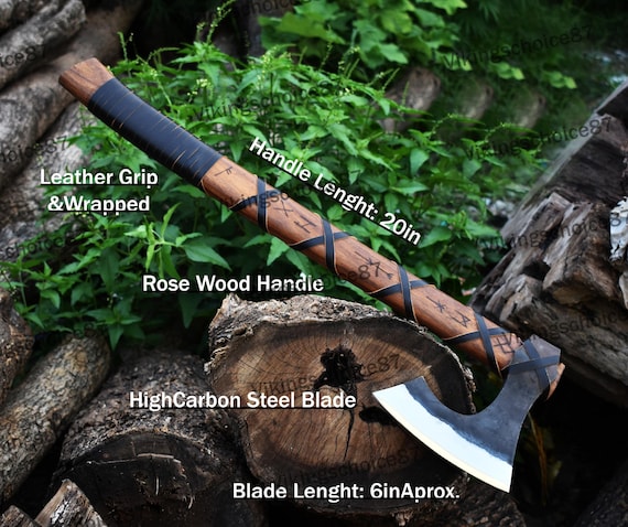 RAGNAR VIKING AXE Forged Camping Axe with Rose Wood Shaft, Viking Bearded Nordic, Custom gift for her, handmade gift for bestman, Larp Axe