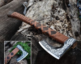 Viking King Ragnar Axe, Beautiful Black Axe ,Camping Axe, Hand forged Axe, Ragnar axe With Leather Cover,valentine's day Gift,Birthday gift.