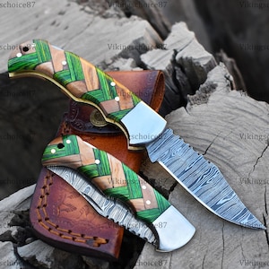 Handmade Damascus pocket folding knife, Fold blade, Camping pocket knife, anniversary gift for husband, birthday gift for boyfriend gift