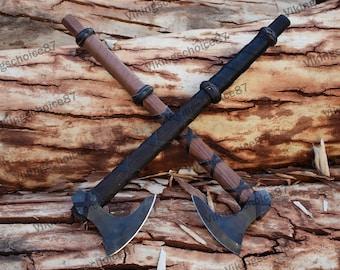 2 Viking King Ragnar Axe, Beautiful Black Axe ,Camping Axe, Hand forged Axe Ragnar axe With Leather Cover,valentine's day Gift,Birthday gift