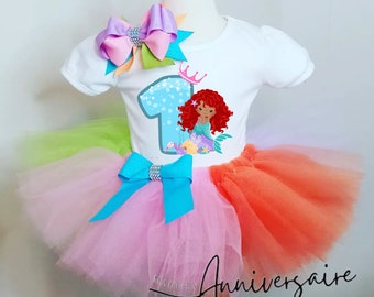 Princess Mermaid Girl Birthday Tutu Outfit - Mermaid Birthday Outfit - First Birthday Dress - Mermaid Birthday Shirt - Rainbow tutu
