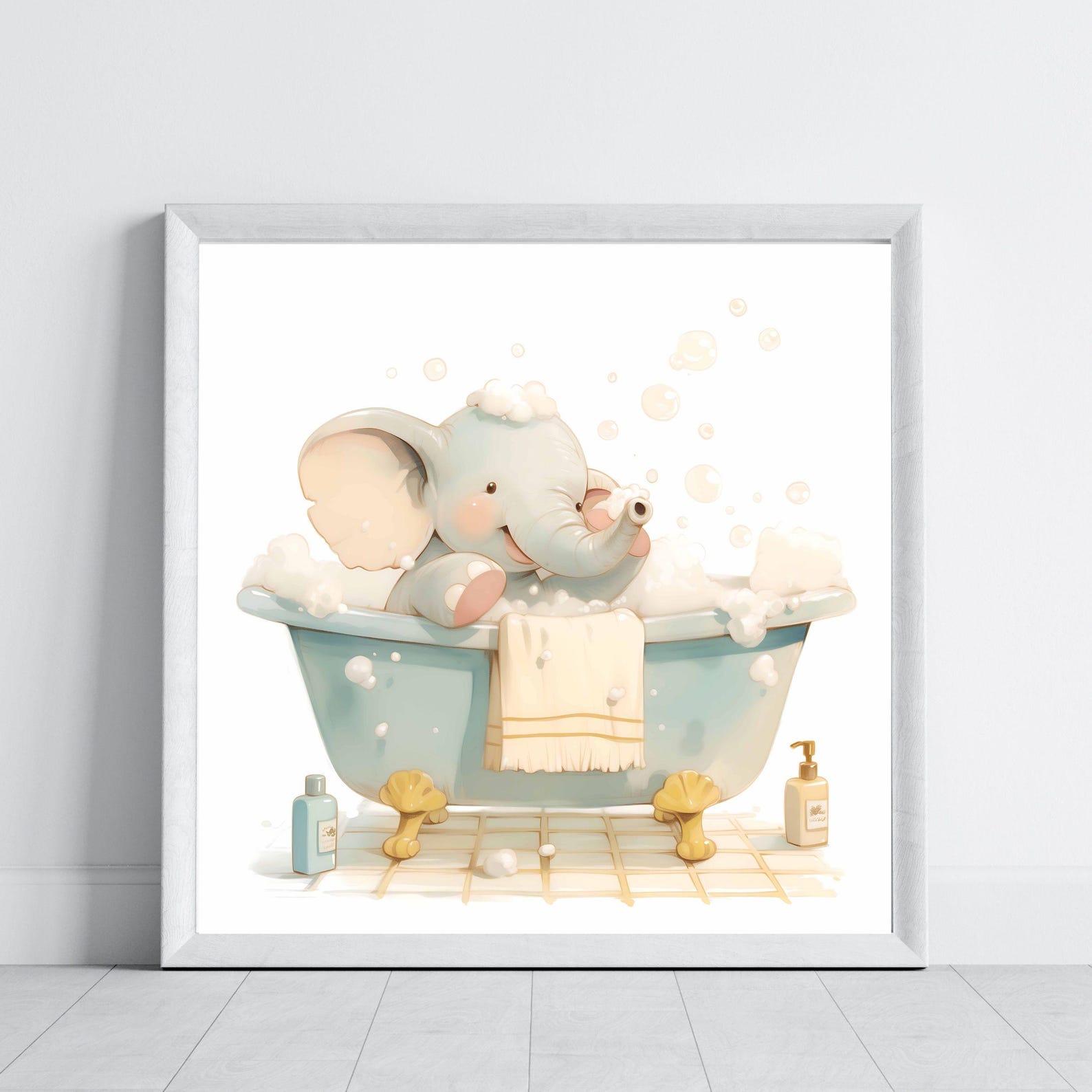 Square Art Print Set Cute Baby Elephant Bathroom Wall Art Set ...