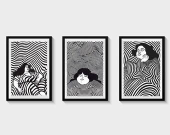 Modern Woman Line Art Posters, Digital Prints