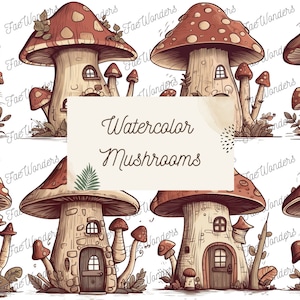 Mushroom Watercolor Graphics Clipart - PNG format instant download for commercial use