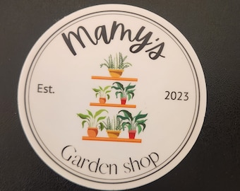 4" Round sticker, Mamy's Garden Shop logo