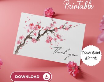 Cherry Blossom Thank You Card - Printable PDF - Etsy