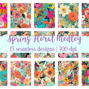 15 Spring Floral Medley - Digital Paper - 15 Seamless Designs - Wedding - invitation - birthday - Journal - Scrapbook - DIY Crafts