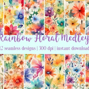 12 Rainbow Floral Medley - Digital Paper - Hight Quality - Seamless Designs - Wedding - Card Making - Scrapbook - DIY Crafts