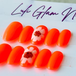 Orange|| Hand Painted Apres Luxury Press on Nails || Glue On Nails
