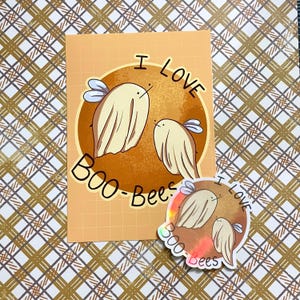 I Love Boo-Bees Bundle - Original Halloween Herbst Aufkleber und 13x18 Kunstdruck