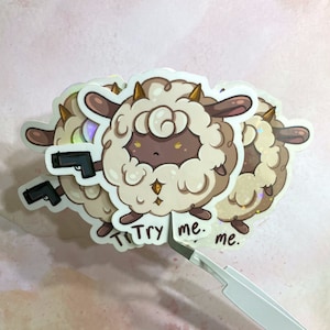 Try me. - Lamball Palworld Water-Resistant Sticker