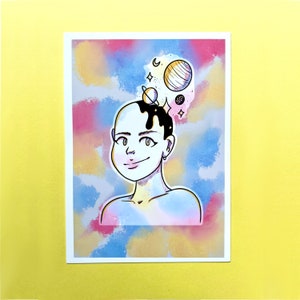Ragazza spaziale - stampa d&#39;arte originale 5x7