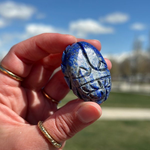 Lapis Lazuli Lucky Scarab Beetle Natural Stone Egyptian Ankh Crystal Handcrafted Amulet Gem Rock