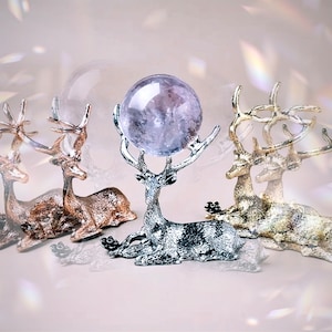 Beautiful Deer Crystal Sphere Display Stand | Ball Base Holder | Deer Home Decor Figurine Statue Statuette
