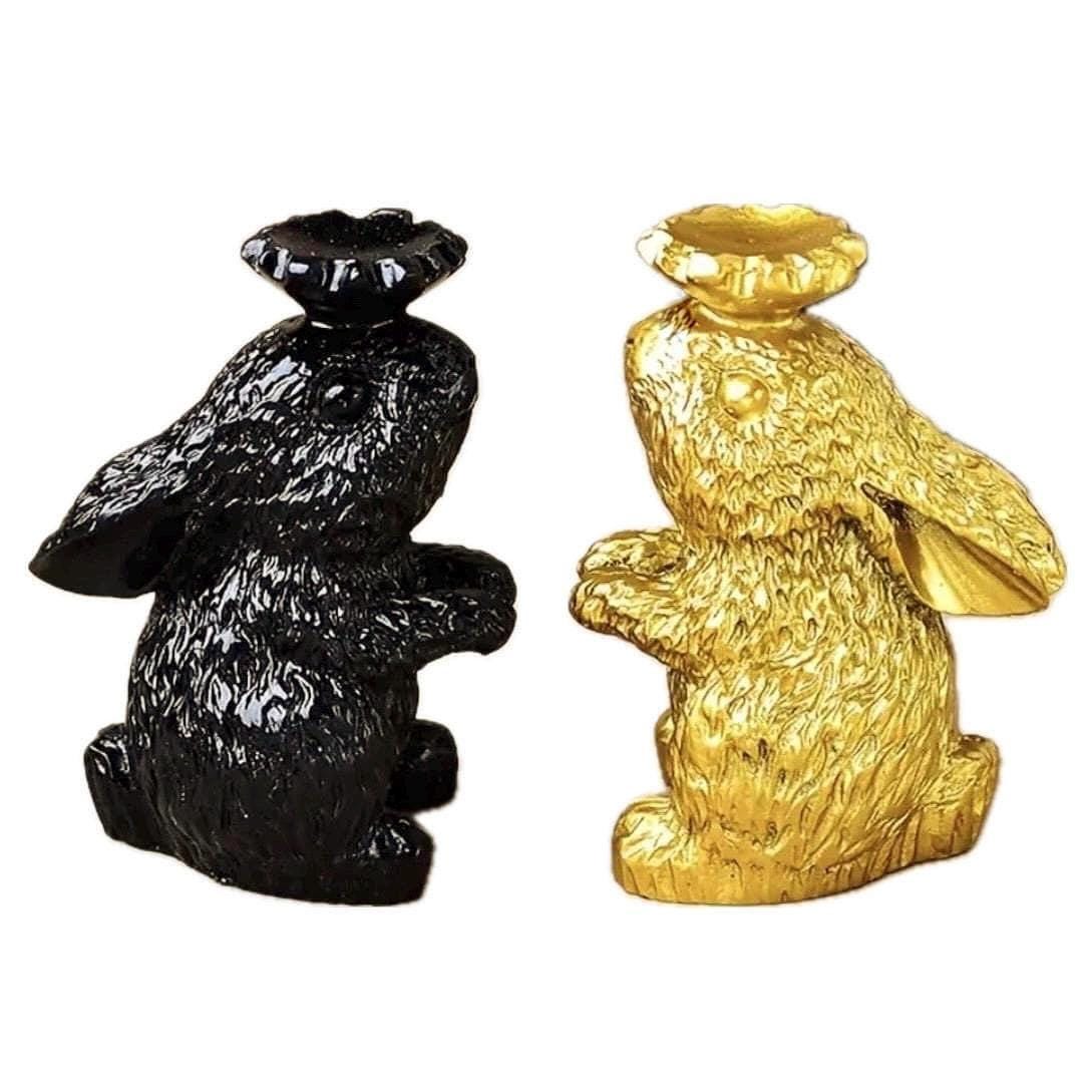 Adorable Rabbit Bunny Crystal Sphere Display Stand | Golden Black Hare Crystal Ball Base Holder | Easter Home Decor
