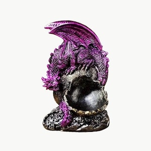 Mama Dragon protégeant son oeuf présentoir sphère de cristal | Support de base pour boule de dragon Momma | Statuette figurine décorative en or rose