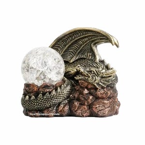 Beau présentoir en forme de sphère de cristal en forme de dragon | Porte-oeufs avec base boule de cristal | Décoration d&#39;intérieur Dragon Statue Statuette