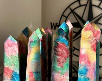 Rainbow Crystal Tower Color-Enhanced Snow Agate Plume Agate Tower Vibrant Colorful Crystals Pride Gift Idea
