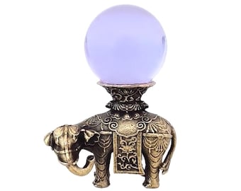 Expositor de esferas de cristal de elefante / Soporte para base de huevo de bola de cristal pequeña / Estatuilla de elefante de metal