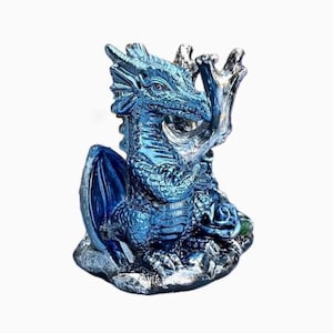Beau présentoir sphère en cristal bleu dragon | Porte-oeufs avec base boule de cristal | Statuette de décoration intérieure | Figurine Statue