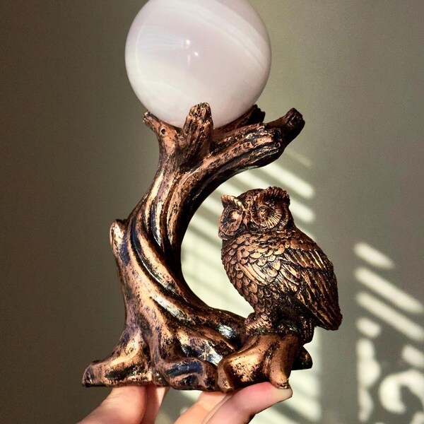 Owl Crystal Sphere Stand Display Holder: Tree Branch Resin Figurine