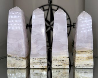 Banded Pink Mangano Calcite Towers | Natutal UV Reactive Fluorescent Crystal Tower Obelisk