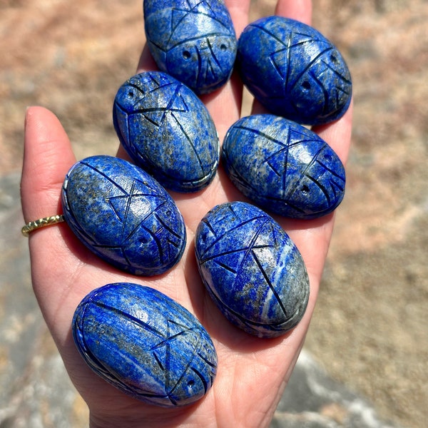 Lapis Lazuli Lucky Scarab Beetle Natural Stone Egyptian Ankh Crystal Handcrafted Amulet Gem Rock