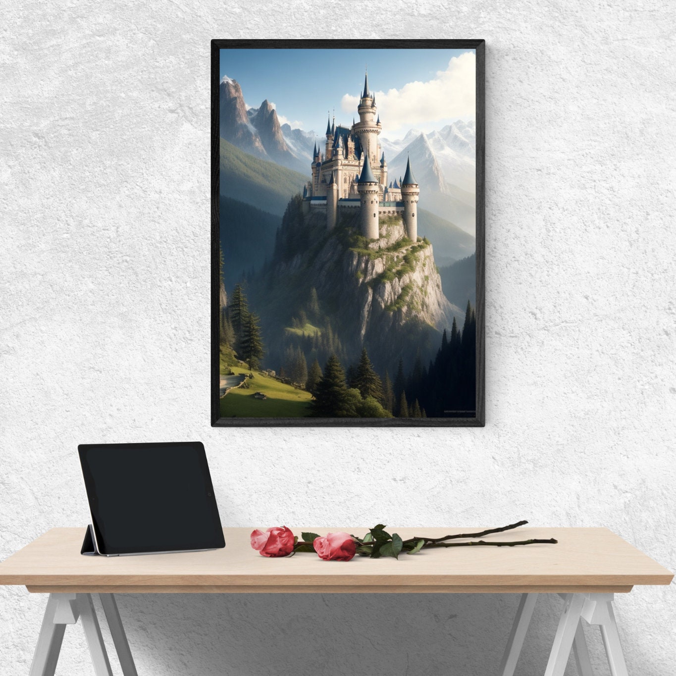 Detailed Magical Castle Overlooking Mountainous View and - Etsy