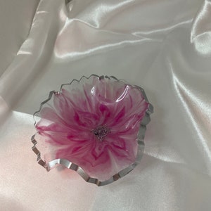 Pink and Silver Flower Trinket Bowl