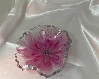 Pink and Silver Flower Trinket Bowl