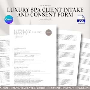 Luxus-Spa-Kundenaufnahme und Einverständniserklärung Bearbeitbare Wellness-Behandlungsvereinbarung Vorlage für Kosmetikerinnen und Day Spas