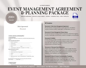 Event Management Agreement & Planning Package | Contracts, Clause Library, Exhibits, Tools, and Communication Templates | Editable in Word