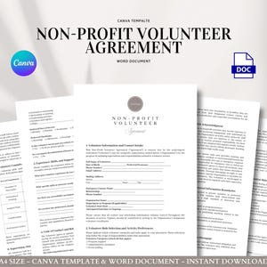 非営利団体、コミュニティプログラム、サービスベースのイニシアチブ向けのボランティア契約書テンプレート、編集可能な契約書