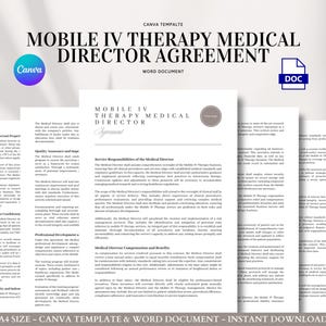 Mobile IV Therapy Medical Director Contract Template Canva and Word Oversight Agreement Clinical Protocols Risk Management HIPAA Compliance