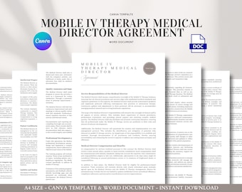 Mobile IV Therapy Medical Director Contract Template Canva and Word Oversight Agreement Clinical Protocols Risk Management HIPAA Compliance