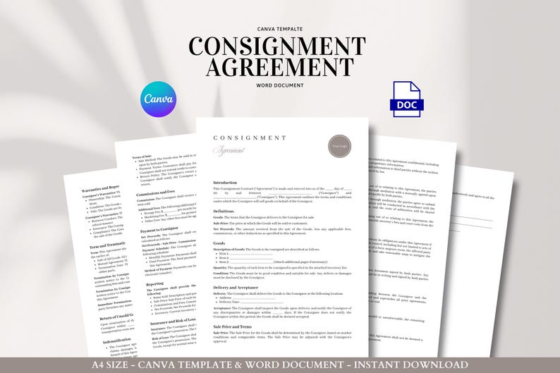 Consignment Agreement Template Editable Sales Contract for Boutique ...