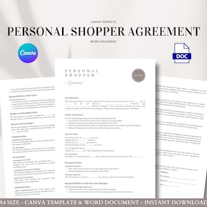 Contrat Personal Shopper Modèle d'accord client modifiable pour les services d'achats Livraison Retours Planification budgétaire