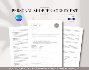 Contrato de comprador personal: plantilla editable de acuerdo con el cliente para servicios de compras, entrega, devoluciones, planificación presupuestaria