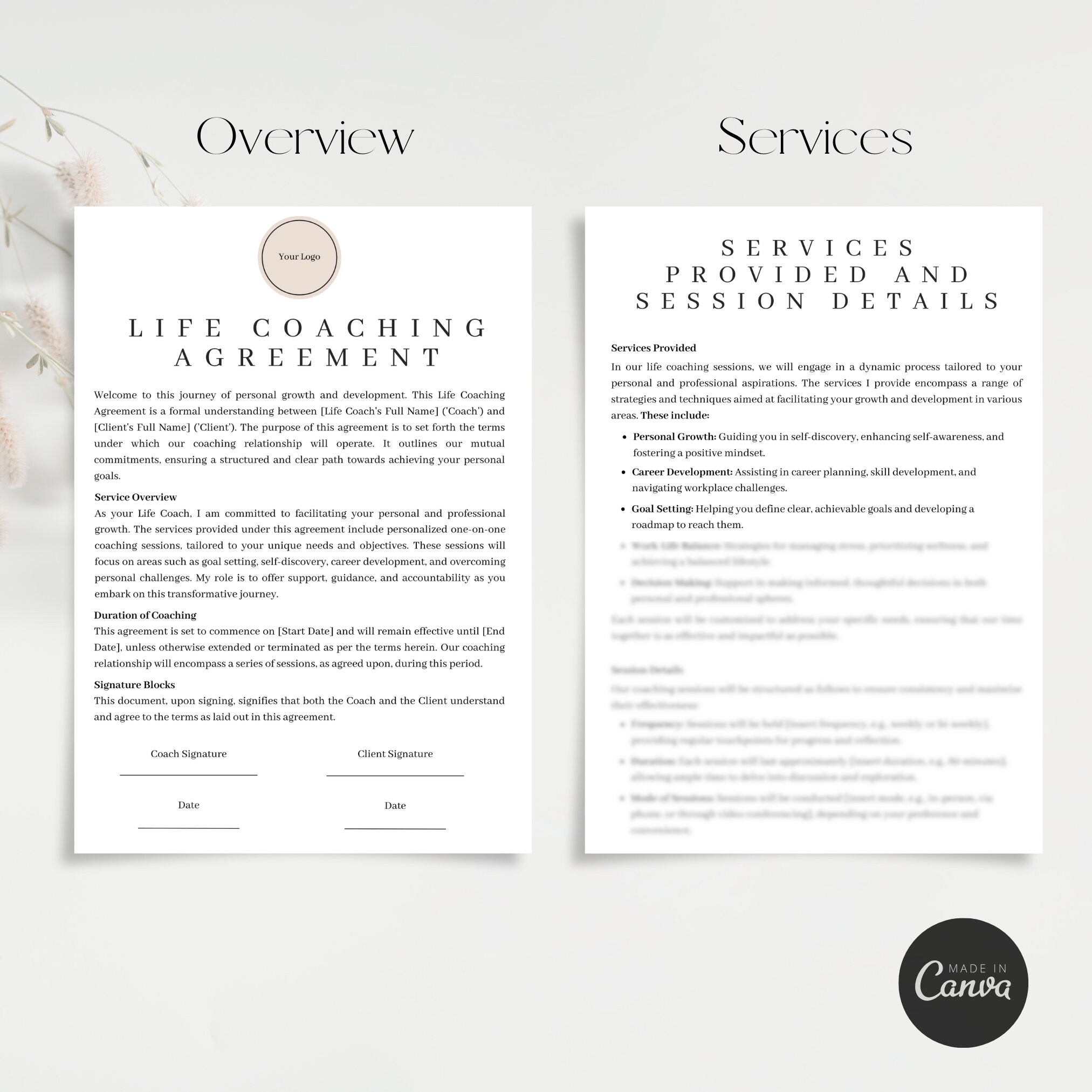 Life Coaching Contract Template Customizable Canva Template Etsy