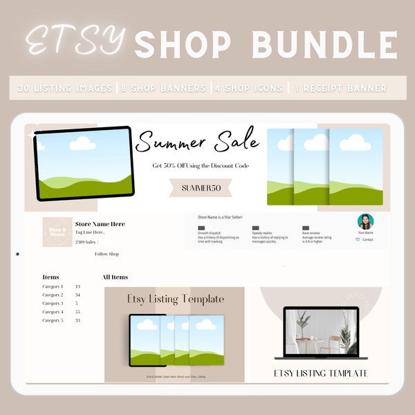 Etsy Branding Bundle Shop Graphics Kit Banners Icons Listing Photos Canva Guide Sellers Marketing Storefront Customizable