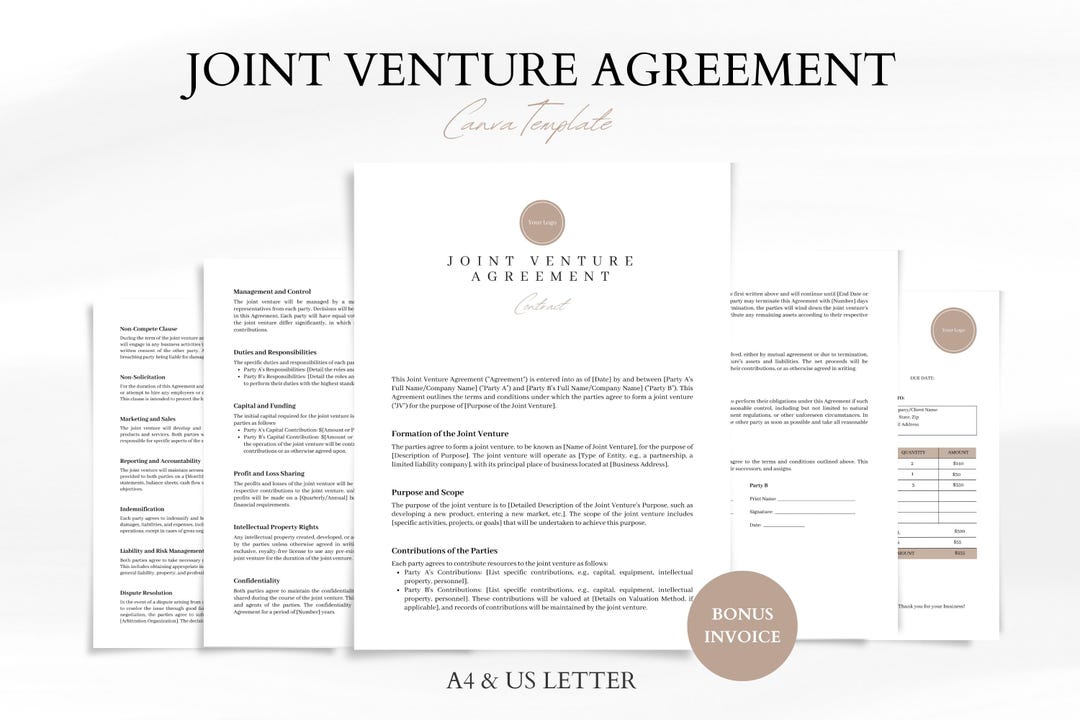 Joint Venture Agreement Template Editable in Canva Professional ...