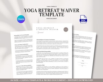 Yoga Retreat Waiver Template Editable Liability Form for Wellness Travel, Medical Disclosure, Risk Acknowledgment, and Participation Terms